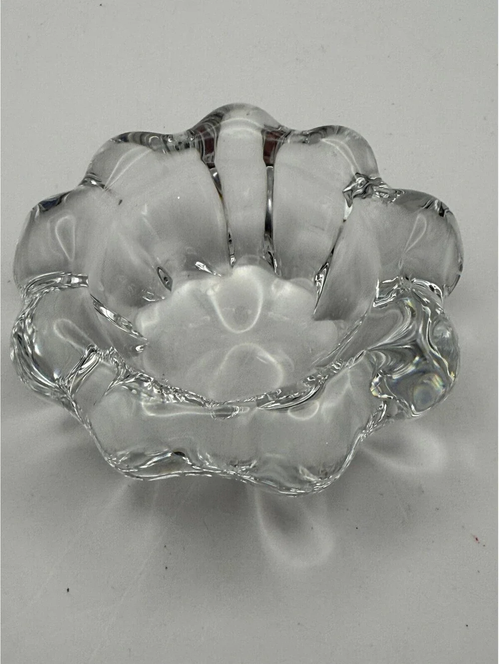 Daum France Signed Crystal Votive Candle Holder Clear Art Glass Floral Heavy